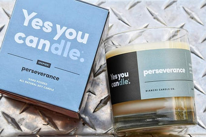 Perseverance, Teakwood & Spices, Highly-Scented, Inspirational Soy Candle, Made in USA, Great Message, Pure Essential Oils, Aromatherapy, 8 oz