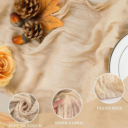 12 Pack Champagne Cheesecloth Table Runner 35x120 Inches, Christmas Cheese Cloth Table Runner 10FT Boho Sheer Gauze Runner for Bridal Shower Wedding Baby Shower Party Decor