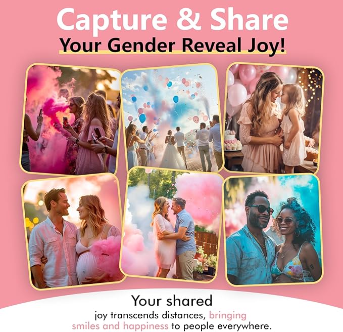 Previvo Gender Reveal Confetti Powder Cannon - 2 Pack Pink Baby Gender Reveal Poppers - 100% Biodegradable Powder Smoke - Baby Party Supplies