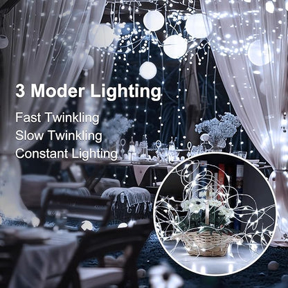 Fairy Lights,Silver Wire String Lights Waterproof,Battery Operated 7FT 20LED Firefly Starry Moon Lights for DIY Christmas Wedding Party Bedroom Decor (White, 24 Pack)