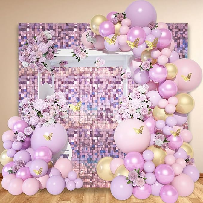 48 PCS Light Pink Shimmer Wall Backdrop, Laser Square Sequin Photo Backdrops Panel, Glitter Wall Background for Birthdays, Weddings, Halloween, Engagements, Disco Bachelorette Party Decoration (6x8FT)