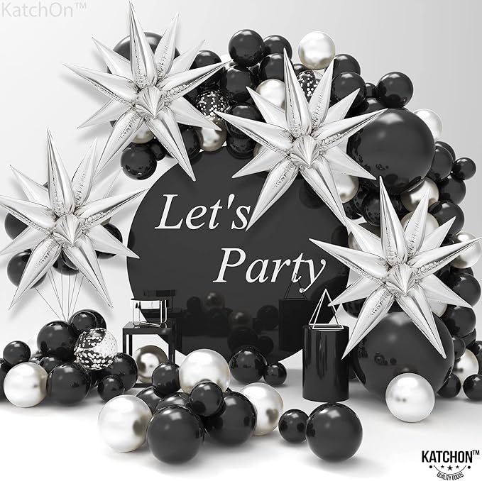 KatchOn Large Silver Star Balloons - 50 Pieces | Star Balloons with Shine for Happy Anniversary Decorations, New Years Decorations 2026 | Foil Silver Starburst balloons | star birthday decorations