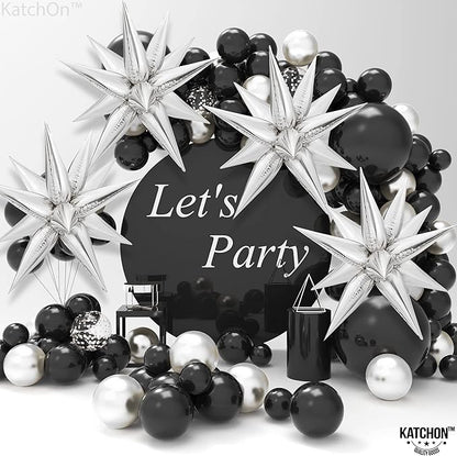 KatchOn Large Silver Star Balloons - 50 Pieces | Star Balloons with Shine for Happy Anniversary Decorations, New Years Decorations 2026 | Foil Silver Starburst balloons | star birthday decorations