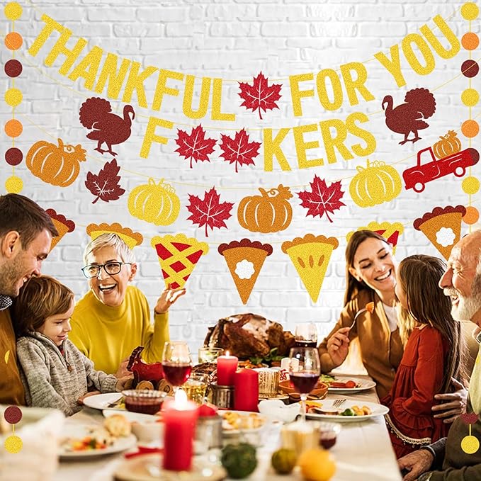 Thankful for You Banner Glitter Friendsgiving Decorations, Happy Thanksgiving Banner Funny Friendsgiving Thanksgiving Party Decorations