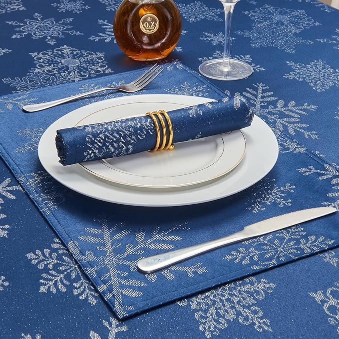 Cloth Napkins Set of 8–Square Jacquard Sparkling Metallic Snowflake Fabric Polyester Washable Reusable Cloth Napkins for Kitchen Dinner Dining Restaurant Wedding Table(Navy Silver/17x17 Inch)