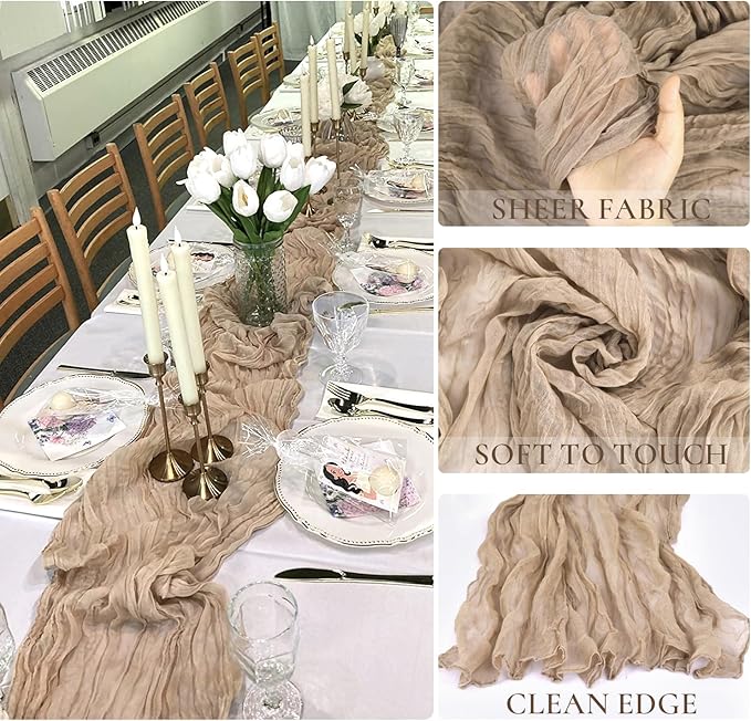 10 Packs Nude Cheesecloth Table Runner 35x120 inch, Boho 10ft Cheese Cloth Table Runner Gauze Rustic Table Cloth for Bridal Shower Wedding Birthday Party Christmas Decor