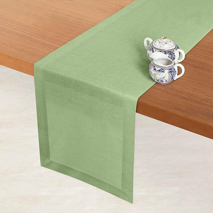 D'Moksha Homes Linen Table Runner 60 Inches - 100% Pure Linen Sage Green Table Runner 14 x 60 Inch for Coffee Tables, Dresser, Winter, Christmas, Holiday - Machine Washable