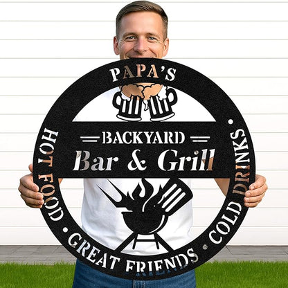 Custom Name BBQ Wall Sign, Rustic Metal Cut Grill Decor for Outdoor Kitchen, Personalized Backyard Barbecue Art