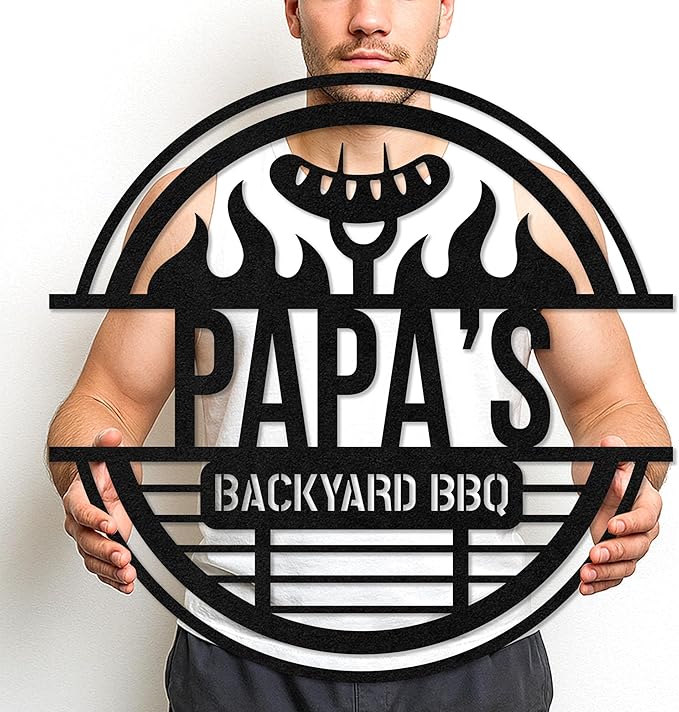 Personalized BBQ Cut Metal Sign, Custom Name Outdoor Grill Wall Art for Patio Kitchen, Backyard Barbecue Decoration