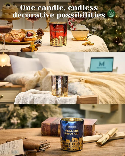 M&SENSE Cinnamon Apple Holiday Candles for Home Scented, 18oz 100 Hours Large Christmas Candle Soy Wax Cracking Wooden Wick, Aromatherapy Gifts for Housewarming Bedroom, Warm Cozy Winter Decor