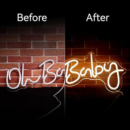 Oh Baby Neon Sign for Wall Decor Neon Lights for Teen Bedroom Decor Art Light Up Sign Oh Baby LED Neon Signs for All Party Reunion Decoration USB Powered 21.7x10 Inch (warm white)