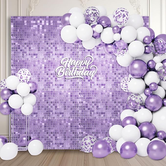 48 PCS Light Purple Shimmer Wall Backdrop, Square Sequin Photo Backdrops Panel, Glitter Wall Background for Birthdays, Weddings, Halloween, Engagements, Disco Bachelorette Party Decoration (6FTx8FT)