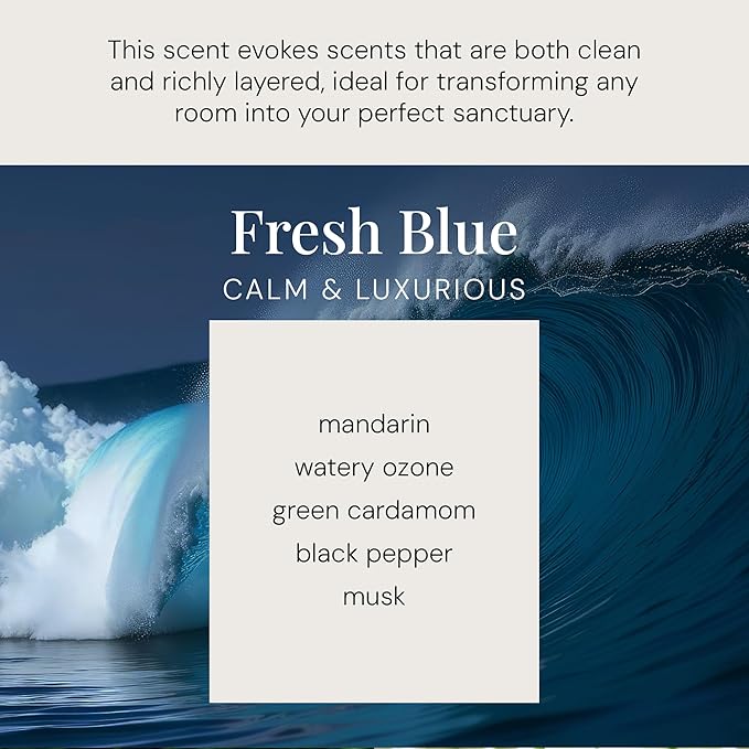 Air Esscentials Clean Scented Soy Candles, Soy Wax Blend with Luxury Fragrance, Aromatherapy Candle for Home & Office, 70 Hour Burn Time, Fresh Blue, 11 oz.