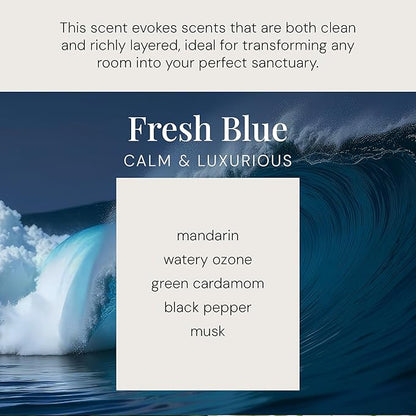 Air Esscentials Clean Scented Soy Candles, Soy Wax Blend with Luxury Fragrance, Aromatherapy Candle for Home & Office, 70 Hour Burn Time, Fresh Blue, 11 oz.