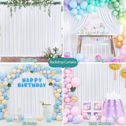 White Wedding Backdrop Curtains 10 x 10 Photo Curtains Backdrop - Wrinkle Resistant Polyester - Soft Fabric Drapes for Baby Shower Party Bridal Shower Birthday Baptism Ceremony, 5ft x 10ft, 2Panels