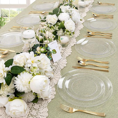KIRE 60PCS Clear Plastic Plates - Heavy Duty Clear Disposable Plates for Party/Wedding - Include 30Pieces 10.25inch Dinner Plates and 30Pieces 7.5inch Dessert/Salad Plates