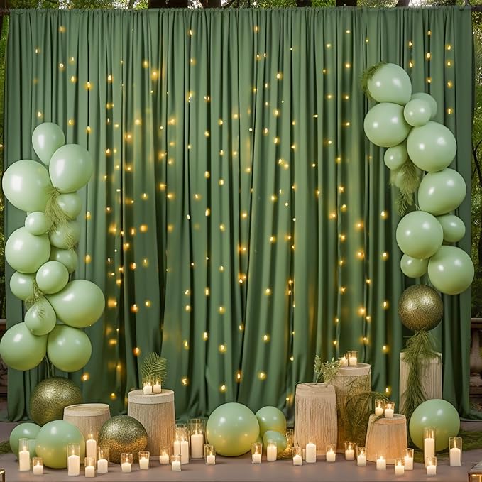 10x10 Valley Green Backdrop Curtain for Parties Wrinkle Free Dark Green Photo Curtains Backdrop Drapes Fabric Decoration for Baby Shower Birthday Party Photography 5ft x 10ft,2 Panels