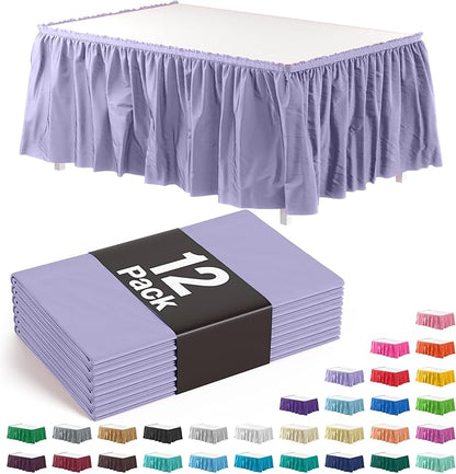 Exquisite Ruffle Table Skirt Lavender 12 Pack 14 Ft Long Table Skirts for Rectangle Tables 6ft Plus or Round Tables Skirts with Adhesive Strip for Gender Reveal Decor & Happy Birthday Parties