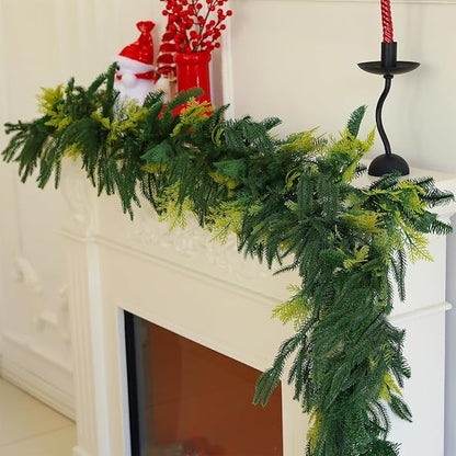 Norfolk Pine Garland Artificial Real Touch Green Thick Cedar Cypress Spruce 6FT Greenery Christmas Decor for Mantle Fireplace Wall Table Railings Indoor Outdoor Xmas Decorations