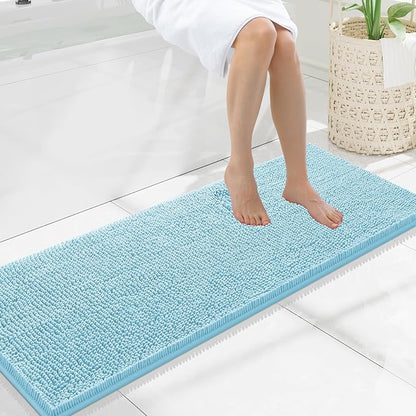Smiry Luxury Chenille Bathroom Rugs 47x17, Extra Soft and Absorbent Shaggy Bath Mat, Machine Washable, Non-Slip Plush Carpet Runner for Tub, Shower, and Floor, Home Decor Accessories, Sky Blue
