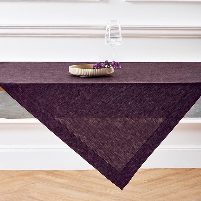 Solino Home Grape Linen Tablecloth 52 x 52 Inch - 100% Pure Linen Square Table Throw - Athena, Machine Washable Tablecloth for Fall, Autumn, Christmas, New Year