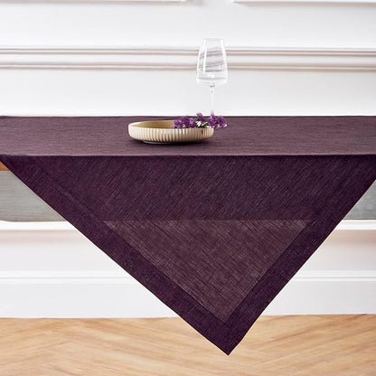 Solino Home Grape Linen Tablecloth 52 x 52 Inch - 100% Pure Linen Square Table Throw - Athena, Machine Washable Tablecloth for Fall, Autumn, Christmas, New Year