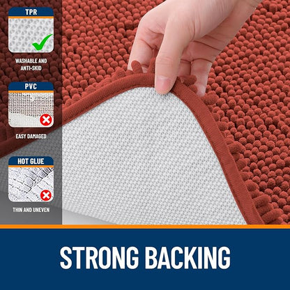 OLANLY Bathroom Rugs 24x16, Extra Soft Absorbent Chenille Bath Rugs, Rubber Backing Quick Dry, Machine Washable Bath Mats for Bathroom Floor, Tub and Shower, Home Decor Accessories, Rustic Terracotta