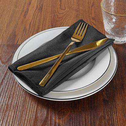 Cloth Napkins 17x17 inch Washable Polyester Dinner Napkins Soft Table Napkins for Wedding Party Dining Banquet(Black,25PCS)