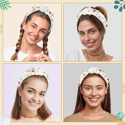 PANTIDE Teacher Jeweled Knotted Headband - Christmas Gift Apple Pencil Rhinestone Pearl Embellished Headband Wide Top Knot Hair Accessories Teacher Appreciation Birthday for Women Girls (White)
