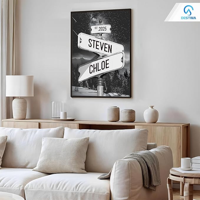 Personalized Vintage Street Sign For Couples, Custom Street Sign Canvas Poster Wall Art With Names, Gift For Valentine