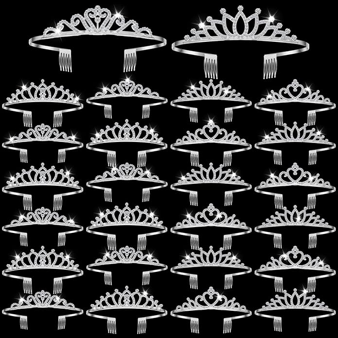 24 Pcs Crystal Tiara Headbands for Women Princess Headband Crown with Combs Tiaras and Crowns for Pageant Bridal Wedding Prom Party Gifts