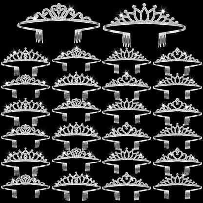 24 Pcs Crystal Tiara Headbands for Women Princess Headband Crown with Combs Tiaras and Crowns for Pageant Bridal Wedding Prom Party Gifts