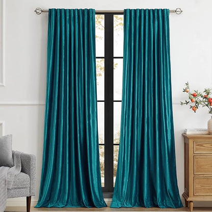 PRIMROSE Teal Velvet Curtains 84 inch Long for Living Room,Set of 2 Panels Blackout Rod Pocket Back Tab Window Treatment Room Darkening Heavy Decorative Curtains Drapes for Bedroom