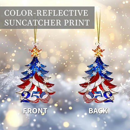 United States 250th Anniversary Ornament, 2D Acrylic 250th Anniversary USA Christmas Tree Ornament, 250 Patriotic American Flag Christmas Ornaments, Gift for US Citizens, Patriotic Collectors Decor