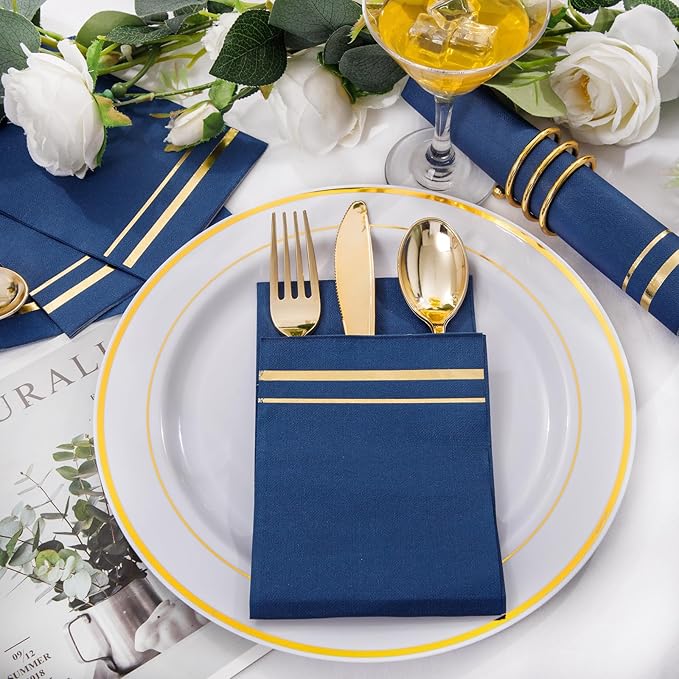 BUCLA 100-Count 3-Ply Disposable Napkins - Blue Paper Napkins Disposable Premium Quality - Dinner Napkins Disposable Soft, Absorbent for Parties, Weddings, Kitchen, Hanukkah and Cocktail Beverage
