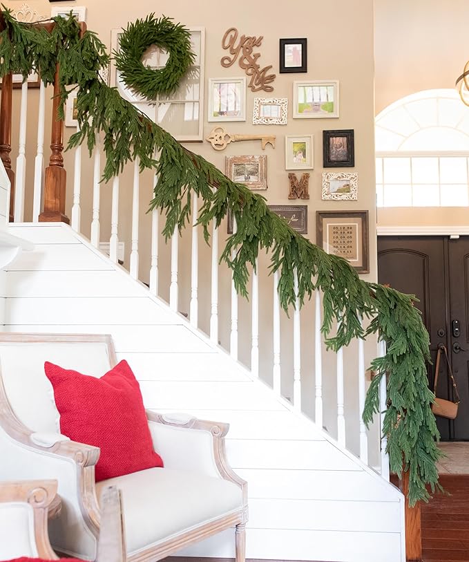 Hanging 6 ft Real Touch Norfolk Pine Garland Realistic 6ft, Christmas Garland for Mantle, Soft and Bendable Real Touch Garland Christmas Greenery, Evergreen Christmas Garlands for Fireplace, Stairs
