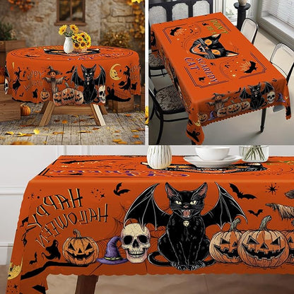 Eikione Rectangular Tablecloth 140x180inch, Halloween Cat Tablecloth Waterproof and Wrinkle-Free, Table Covers, Summer Decorations for Home Dining