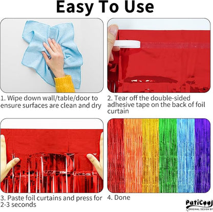 Rainbow Birthday Party Decorations, Rainbow Streamers Tinsel Foil Fringe Curtains - Thicken 2 Pack 3.2 x 8.2 FT - Photo Booth Props Backdrops for Fiesta, Mexican, Pride, Baby Shower Decorations