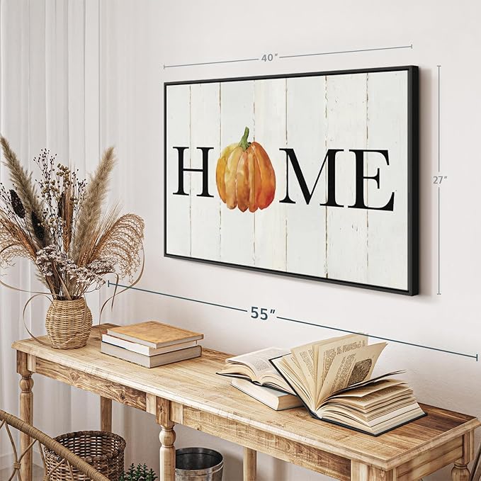 Elephant Stock Home Pumpkin Wall Art - Horizontal Floating Framed Canvas - 1-Piece Living Room Wall Decor - Rural Watercolor Canvas Print - Beige and Black Decor for Wall - by Carol Robinson - 40" X 27"