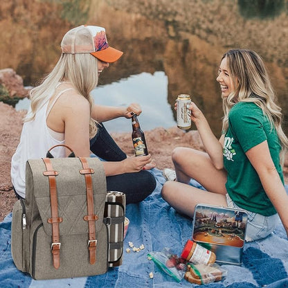 Picnic Backpack for 4 Person with Large Insulated Cooler Bag, Picnic Basket Set with Wine Pouch,Waterproof Picnic Blanket & Cutlery Set. Perfect for Beach, Camping, Party,Wedding Gift for Couple,Brush
