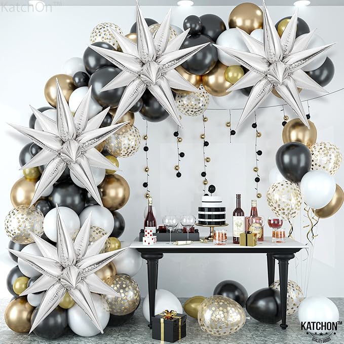 KatchOn Large Silver Star Balloons - 50 Pieces | Star Balloons with Shine for Happy Anniversary Decorations, New Years Decorations 2026 | Foil Silver Starburst balloons | star birthday decorations