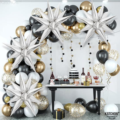 KatchOn Large Silver Star Balloons - 50 Pieces | Star Balloons with Shine for Happy Anniversary Decorations, New Years Decorations 2026 | Foil Silver Starburst balloons | star birthday decorations