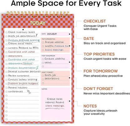 Taja To Do List Notepad - To Do List Notebook for Work with 52 Sheets, 9.8" x 6.5", Undated Daily Planner Perfect for Daily Tasks and Goal Setting, Notepad Suitable for Office, Home & School - Sunset Checkered