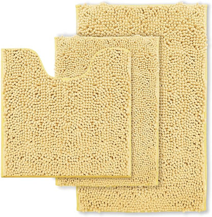 Bathroom Rugs 3 Piece Bath Rugs Sets 3 Piece, Extra Soft and Absorbent Shaggy Bathroom Mat Rugs, Machine Washable, Non-Slip Plush Carpet Cream
