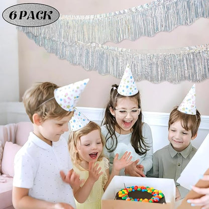 LOLStar 6 Pack Silver Foil Fringe Garland Christmas Party Decorations, 59Ft Tinsel Streamers Shiny Silver Wall Hanging Tinsel Fringe Banners for Wedding Birthday Anniversary New Year Party Decor
