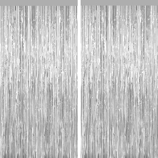Silver Tinsel Backdrop Foil Fringe Curtains - 2 Packs Door Streamers Backdrop for Birthday Door Decorations, Party Supplies for Bachelorette, Graduation, Christmas, Disco Decor