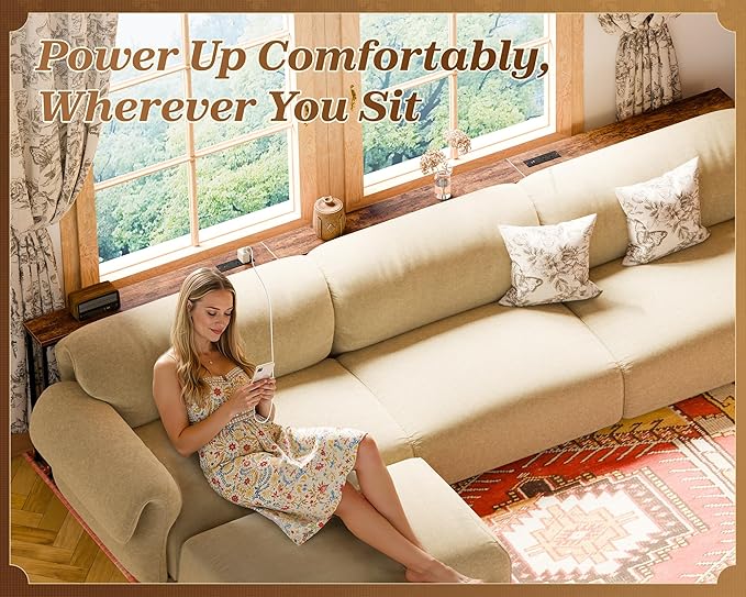 SUPERJARE 106.3 Inch Sofa Table with 2 Power Outlets and USB-C Ports, 5.9 Inch Narrow Console Table, Long Entryway Hallway Couch Table Behind Sofa, Small Spaces, Living Room, Rustic Brown