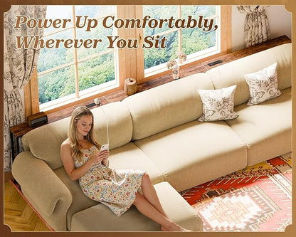 SUPERJARE 106.3 Inch Sofa Table with 2 Power Outlets and USB-C Ports, 5.9 Inch Narrow Console Table, Long Entryway Hallway Couch Table Behind Sofa, Small Spaces, Living Room, Rustic Brown