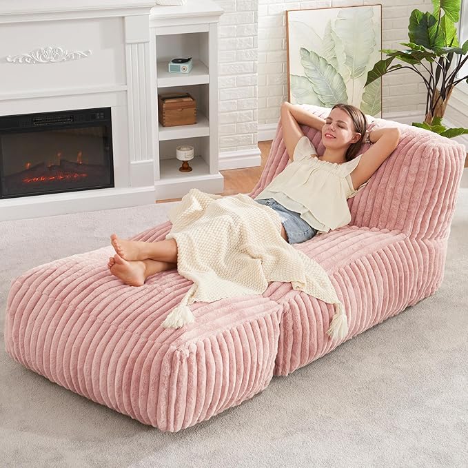 Hobestluk Bean Bag Chair Big Bean Bag Lounger Chairs Large Beanbag Chair for Adults Bean Bag Sofa with Memory Foam Filled for Living Room, Bedroom or Balcony (Pink-2)