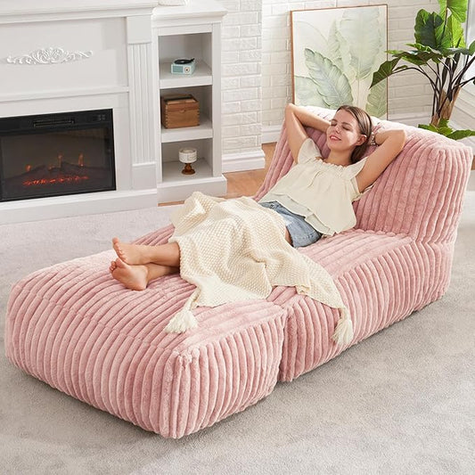 Hobestluk Bean Bag Chair Big Bean Bag Lounger Chairs Large Beanbag Chair for Adults Bean Bag Sofa with Memory Foam Filled for Living Room, Bedroom or Balcony (Pink-2)